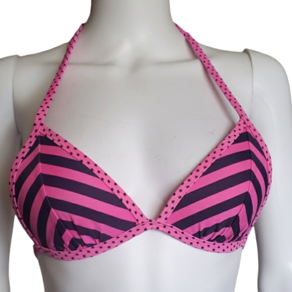 SO Cute Pink and Black Striped Bikini Top Only Women's Size S. - Picture 1 of 9